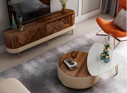 Design rtv Tisch Side Board Klassisch Low Tische Kunstleder Metall Wohnzimmer