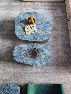 Couchtisch Tisch Leder Stein Sofa Beistell Luxus Tische Grau Wohnzimmer xxl neu