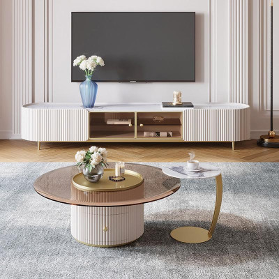 Couchtisch Design Luxus Möbel Hocker 2tlg. Set Tische Tisch Fußhocker Holz Neu