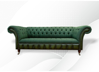 Wohnzimmer Möbel Stoff Textil Dreisitzer Sofa Couch Polster Grüne Chesterfield