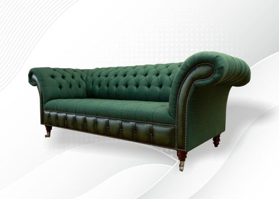 Wohnzimmer Möbel Stoff Textil Dreisitzer Sofa Couch Polster Grüne Chesterfield