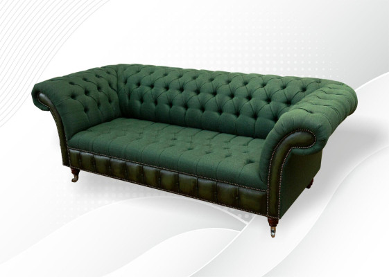 Wohnzimmer Möbel Stoff Textil Dreisitzer Sofa Couch Polster Grüne Chesterfield