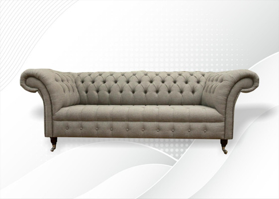 Wohnzimmer Möbel Stoff Textil Dreisitzer Sofa Couch Polster Taupe Chesterfield