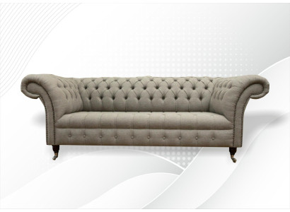 Wohnzimmer Möbel Stoff Textil Dreisitzer Sofa Couch Polster Taupe Chesterfield