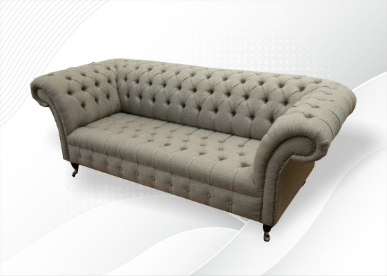 Wohnzimmer Möbel Stoff Textil Dreisitzer Sofa Couch Polster Taupe Chesterfield