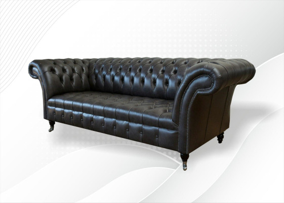 Wohnzimmer Möbel Stoff Textil Dreisitzer Sofa Couch Polster Schwarz Chesterfield