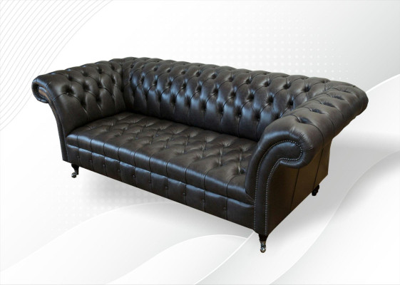 Wohnzimmer Möbel Stoff Textil Dreisitzer Sofa Couch Polster Schwarz Chesterfield