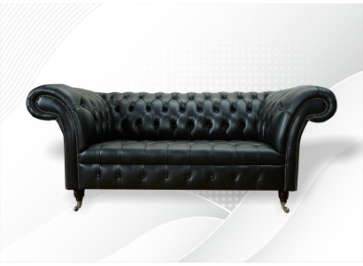 Wohnzimmer Möbel Stoff Textil Zweisitzer Sofa Couch Polster Schwarz Chesterfield