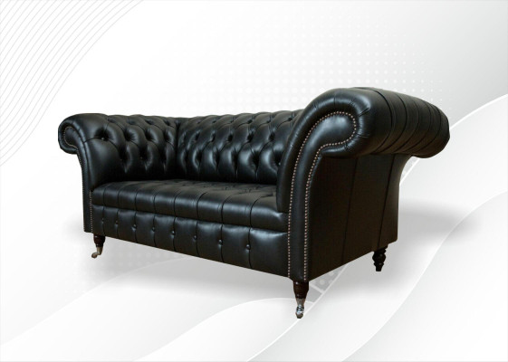 Wohnzimmer Möbel Stoff Textil Zweisitzer Sofa Couch Polster Schwarz Chesterfield