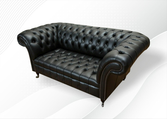 Wohnzimmer Möbel Stoff Textil Zweisitzer Sofa Couch Polster Schwarz Chesterfield
