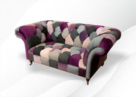 Wohnzimmer Möbel Stoff Textil Bunte Chesterfield Dreisitzer Sofa Couch Polster