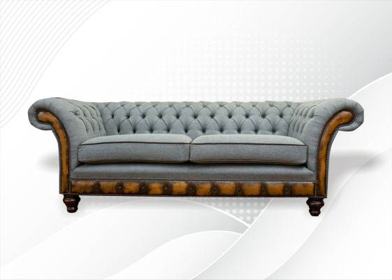 Chesterfield 3 Sitzer Grau Design Couchen Polster Sofas Samt Stoff Textil Couch