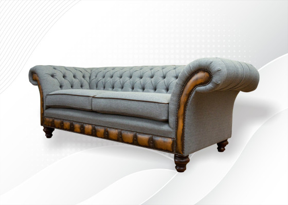 Chesterfield 3 Sitzer Grau Design Couchen Polster Sofas Samt Stoff Textil Couch
