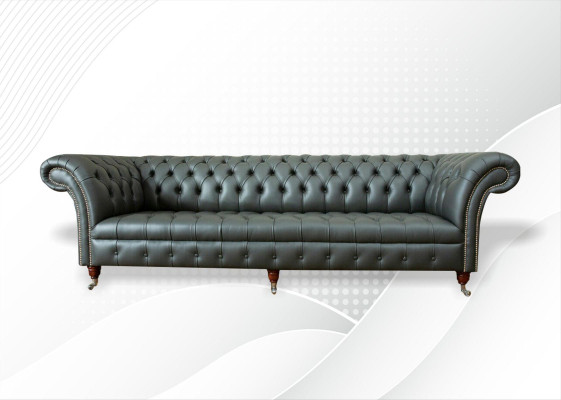 xxl big Chesterfield 4 Sitzer Leder Modern Design Couchen Dunkelgrau Sofa Möbel