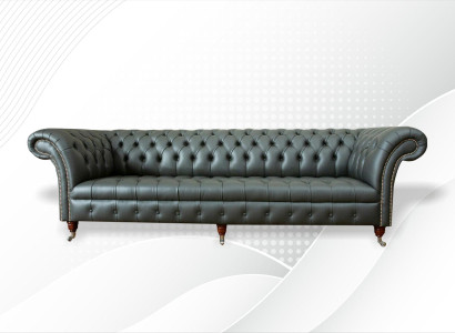 xxl big Chesterfield 4 Sitzer Leder Modern Design Couchen Dunkelgrau Sofa Möbel