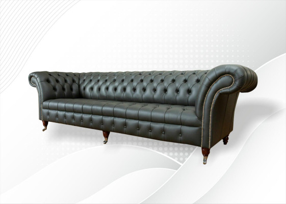 xxl big Chesterfield 4 Sitzer Leder Modern Design Couchen Dunkelgrau Sofa Möbel