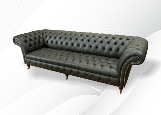 xxl big Chesterfield 4 Sitzer Leder Modern Design Couchen Dunkelgrau Sofa Möbel