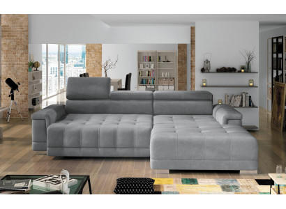 Ecksofa L-Form Sofa Couch Design Polster Modern Textil Bettfunktion Grau Stoff