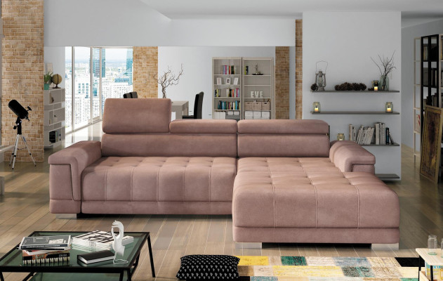Ecksofa L-Form Sofa Couch Design Polster Modern Textil Bettfunktion Grau Stoff