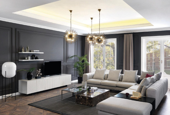 Ecksofa L Form Sofa TV Ständer Design Couchen Polster Textil 2tlg.