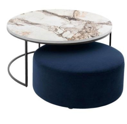 Couchtisch + Hocker praktisches Wohnzimmer Set 2-teilig runder Tisch