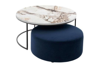 Couchtisch + Hocker praktisches Wohnzimmer Set 2-teilig runder Tisch