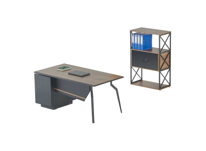 Arbeitszimmer Braun-Graue Büro Möbel Holz Schreibtisch Aktenschrank 2tlg