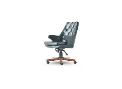 Arbeitszimmer Bürostuhl Rollen Grün Knöpfe Klassisch Leder Chesterfield