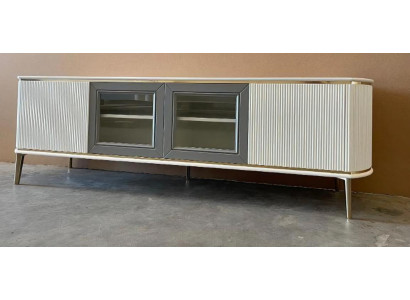 Lowboard Luxus Weiß tv Ständer Wohnzimmer Modern Design Neu Holz Möbel Glas