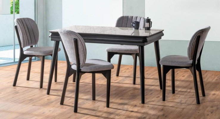 Esszimmer Set Ausziehbar Esstisch 4x Stühle Modern Set Schwarz Essgruppe 5tlg