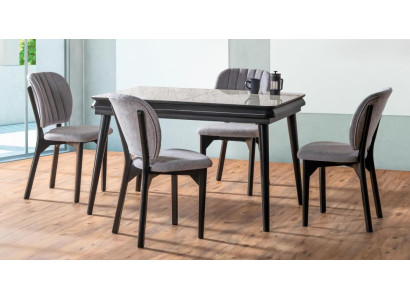 Esszimmer Set Ausziehbar Esstisch 4x Stühle Modern Set Schwarz Essgruppe 5tlg