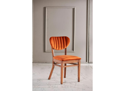 Design Hochwertig Holz Orange Lehn Stuhl Garnitur Esszimmer Polster Luxus Stuhl