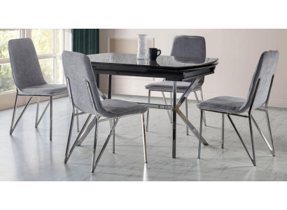 Esszimmer Set Grau Garnitur Tisch 4x Stühle Design Modern Möbel Luxus Esstisch