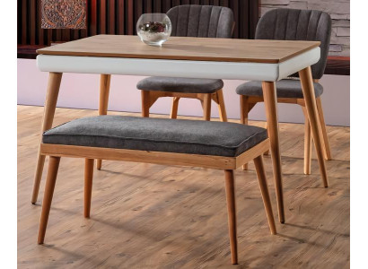Esszimmer Set Hocker Hochwertig Garnitur Tisch 2x Stühle Design Braun Möbel