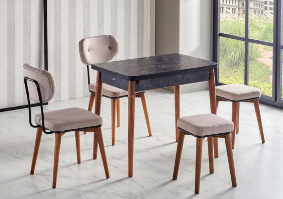Esszimmer Set 2x Hocker Hochwertig Garnitur Tisch 2x Stühle Design Modern Möbel