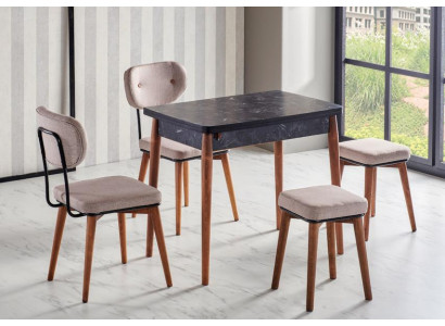 Esszimmer Set 2x Hocker Hochwertig Garnitur Tisch 2x Stühle Design Modern Möbel