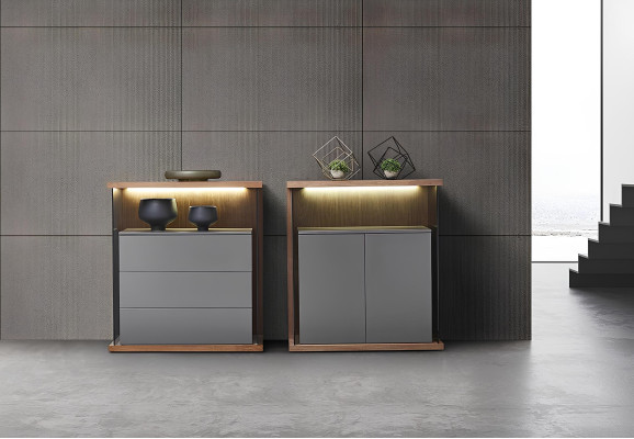 Design Kommode Anrichte 2er Set Side Lowboard Schrank Regal LED Wohn Zimmer Neu