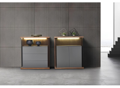 Design Kommode Anrichte 2er Set Side Lowboard Schrank Regal LED Wohn Zimmer Neu
