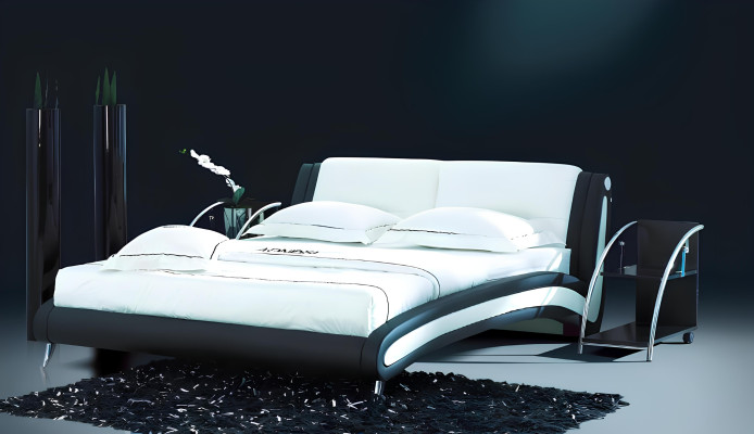 Bett Modern Design Luxus Hotel Betten 180x200cm Schlaf Zimmer Leder Schwarz Weiß