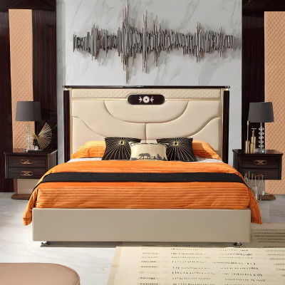 Schlafzimmer Set Bett 2x Nachttisch Konsole Betten Leder Doppel Hotel Polster