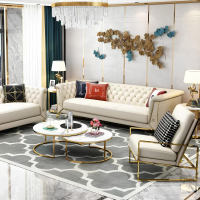 Design Metall Couch Sofa Polster Garnitur Sitz Couch 3+1+1 Chesterfield Leder