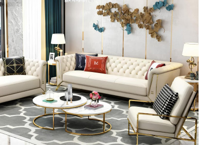 Design Metall Couch Sofa Polster Garnitur Sitz Couch 3+1+1 Chesterfield Leder