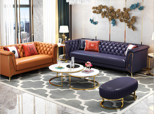 Design Metall Couch Sofa Polster Garnitur Sitz Couch 3+1+1 Chesterfield Leder