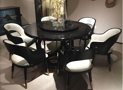 Design Rund Tisch 6x Sessel Stühle Ess Zimmer Sitz Polster Runde Tische Garnitur