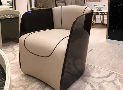 Design Lounge Club Relax Sessel Stuhl Polster Fernseh leder lackiert Holz Neu