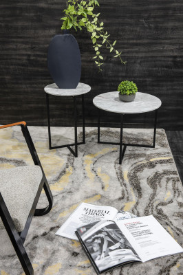Beistell Couch Designer Tische Marmor Kunststein Metall Tisch Wohn Zimmer Rund