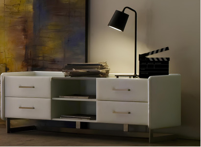 Design Sideboard RTV Fernseh Unterschrank Kommode Lowboard Leder Weiß Kommoden
