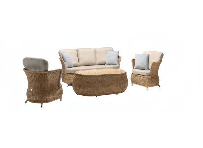 Gartenmöbel Sofa 3-Sitzer Garten Rattan Garnitur Edler Couchtisch 2x Sessel 4tlg