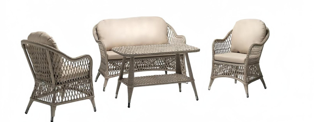 Gartenmöbel  Sofa 2 Sitzer Robuste Garten Rattan Garnitur Couchtisch 2x Sessel