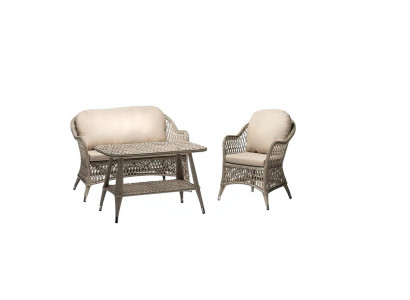 Gartenmöbel Sofa 2 Sitzer Beige Robuste Garten Rattan Garnitur Couchtisch Sessel